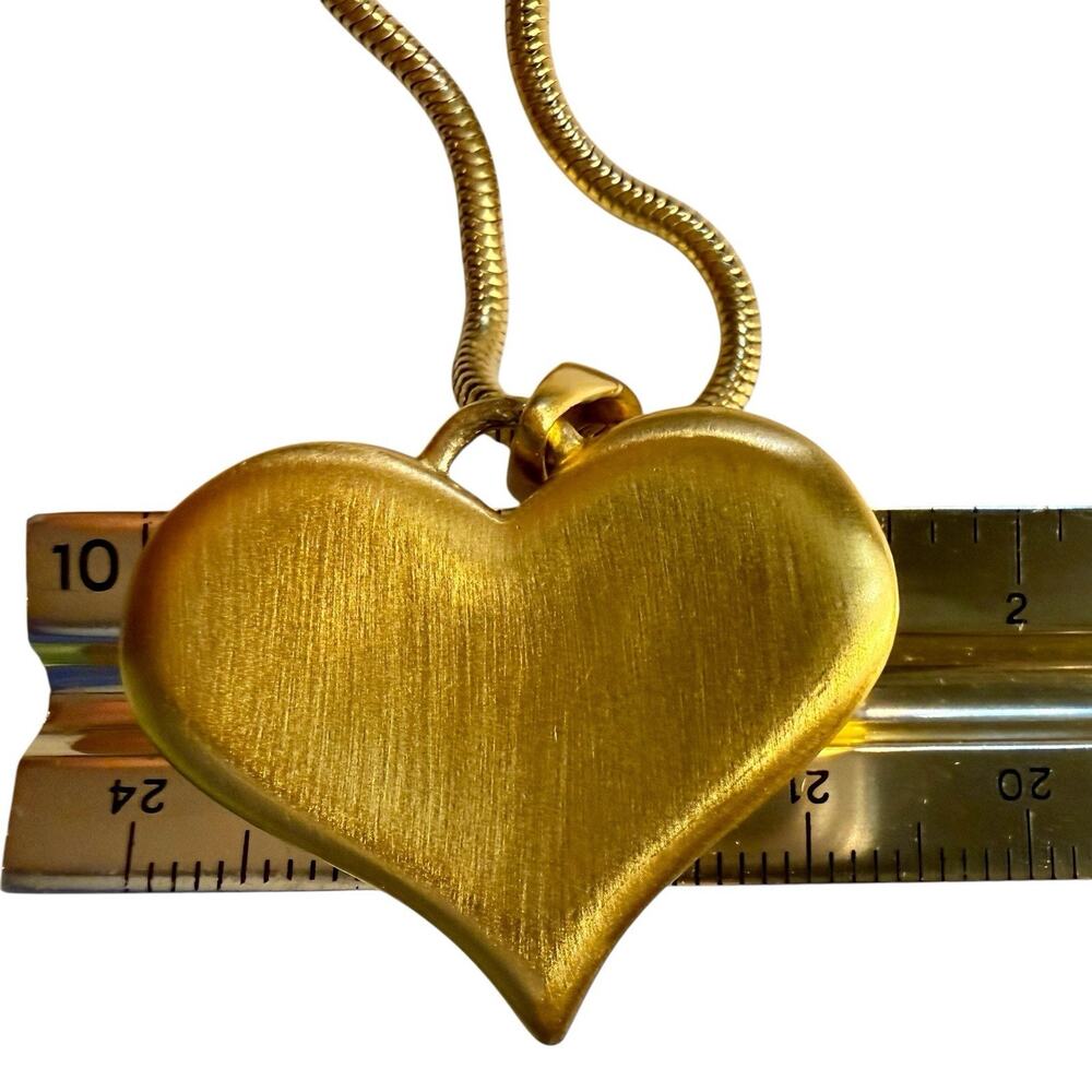 VTG Ann Klein Gold Plate Puffy Heart Pendant Long Snake Chain Necklace 35” - Picture 10 of 10
